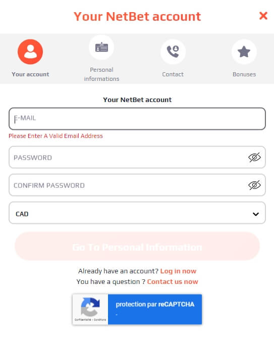 NetBet Casino Registration